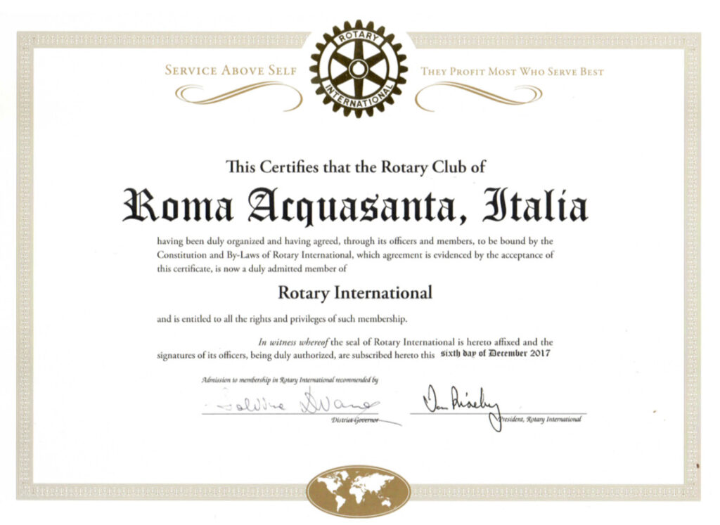 Charta Rotary Club Roma Acquasanta