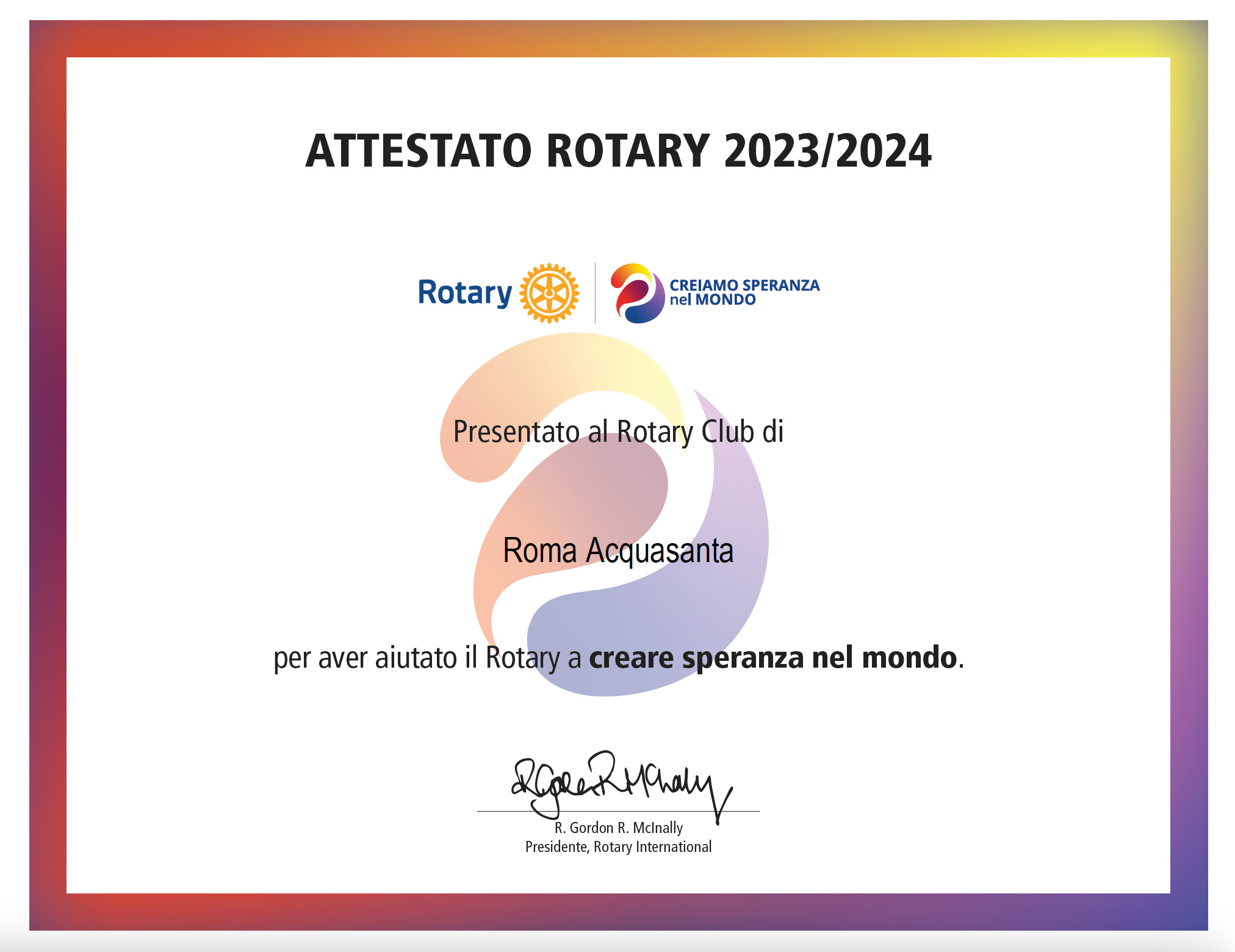 Scopri di più sull'articolo Attestato Presidenziale Rotary International 2023-2024